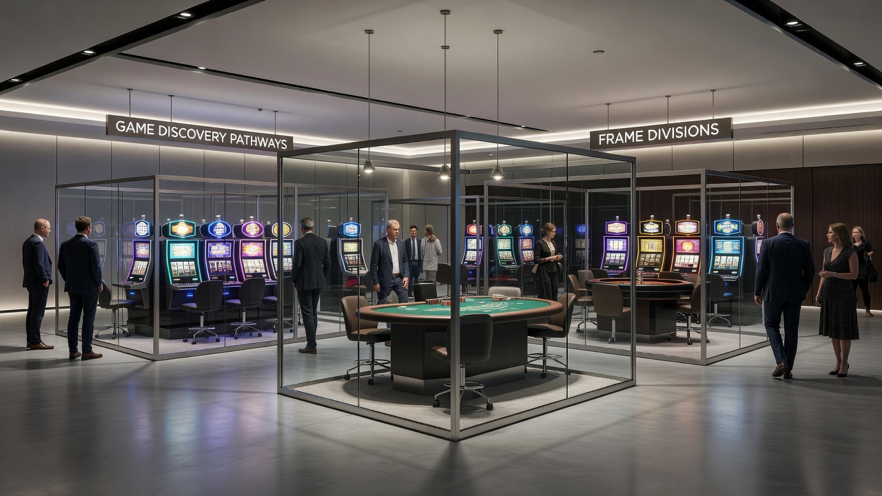 Detail van frame-interacties waarbij spelers via meerdere secties nieuwe spellen ontdekken