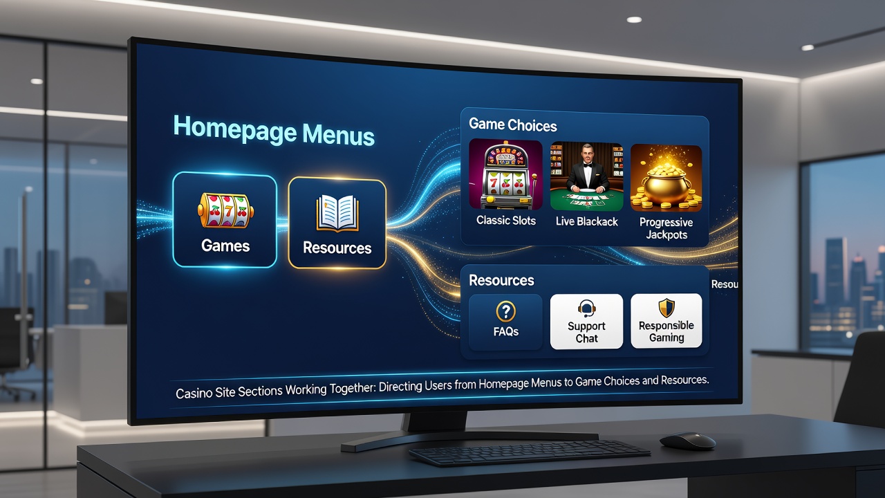 Detail van resource links en secties die de flow van menu naar spelkeuze ondersteunen