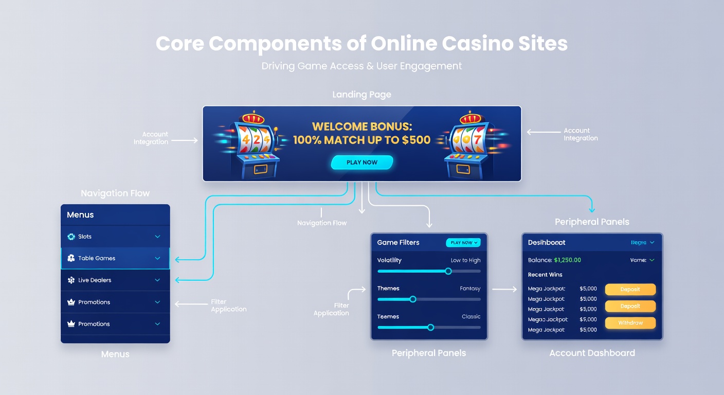 Voorbeeld van navigatiemenu en zijpanelen op een online casino-site, met directe links naar populaire spellen en promoties