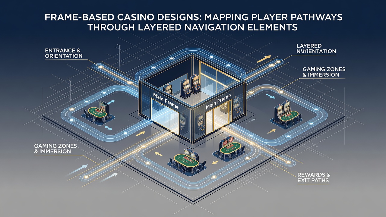 Diagram van spelerpaden door gelaagde navigatieframes in een casino-interface