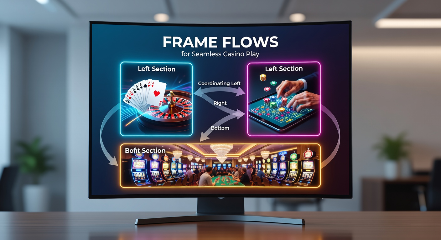Overzicht van een casino-interface met gecoördineerde linker-, rechter- en bodemframes voor vloeiende navigatie