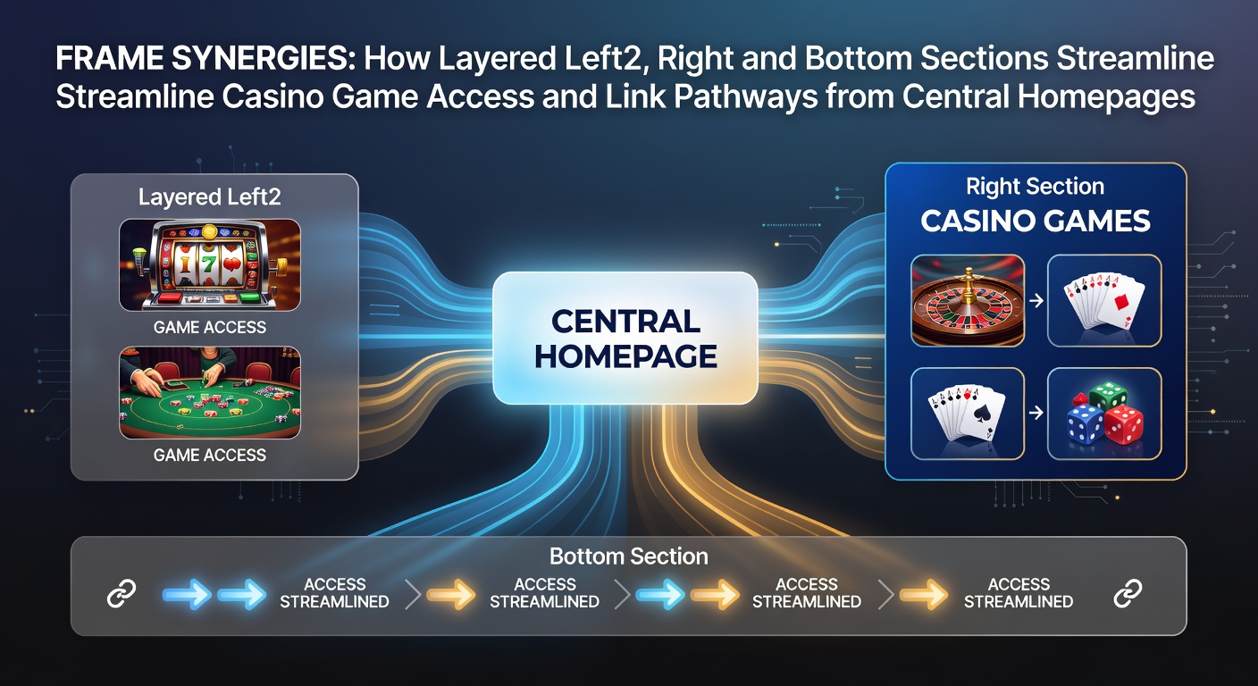 Illustratie van gelaagde frames in een casino homepage met linker2, rechter en bodem secties die navigatie ondersteunen