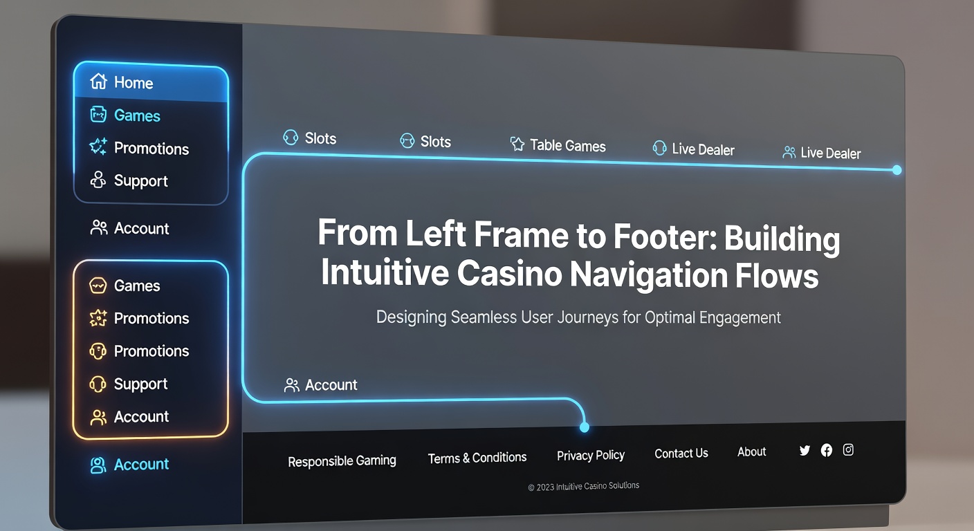 Schermopbouw van een online casino met linkerframe, centraal spelgebied en footer zichtbaar, illustrerend navigatiestroom