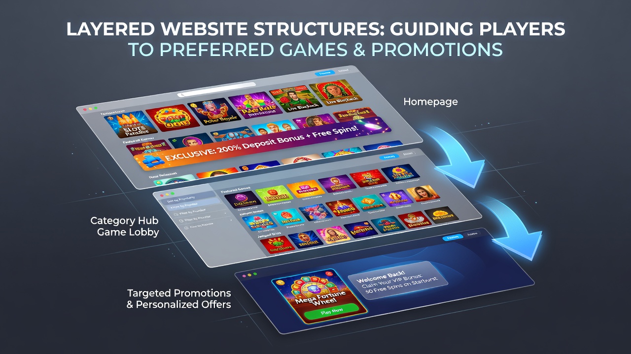 Detailopname van een website frame structuur die promoties en spellen verbindt