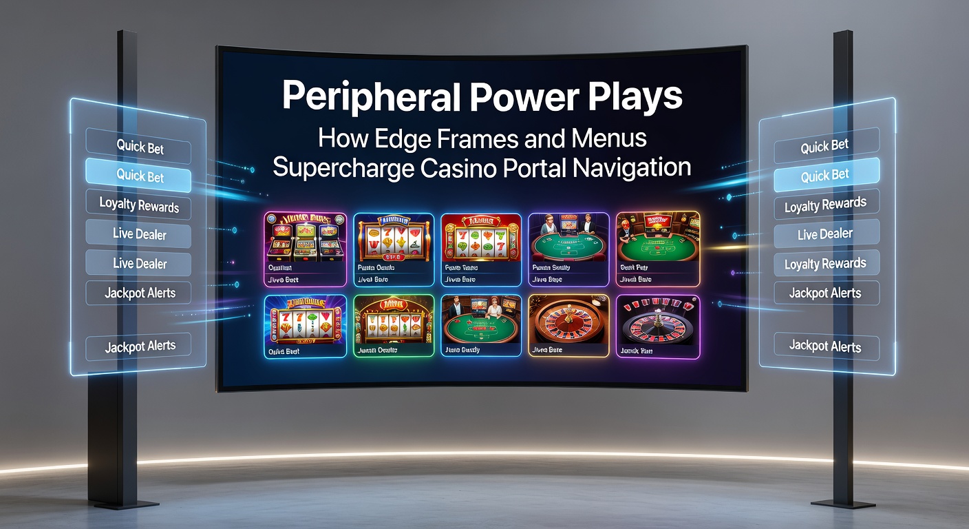 Voorbeeld van een casino-portal met prominente randframes en menu's die navigatieopties tonen, inclusief zijbalken vol spellen en snelle links