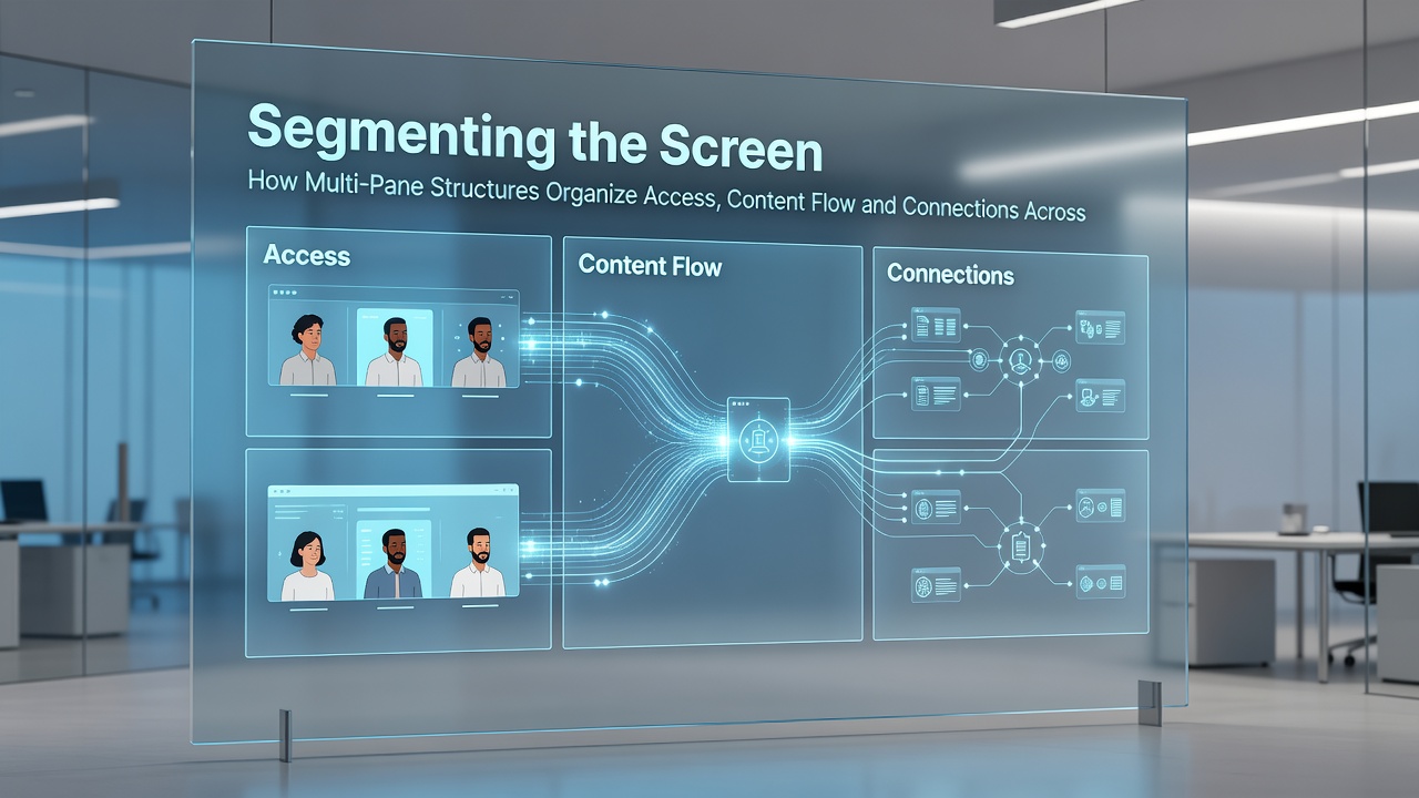 Voorbeeld van contentflow tussen linker-, midden- en rechterpanelen in een casino interface
