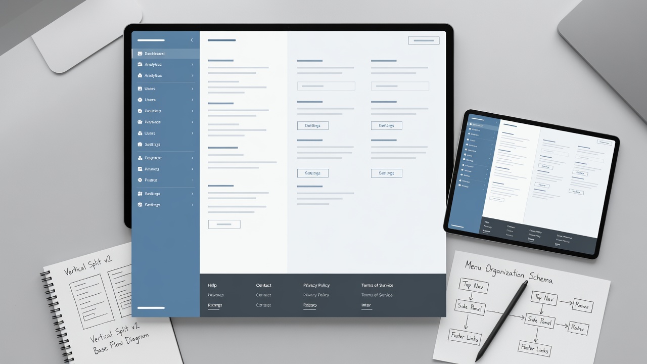 Flow van menu's via panelen en secties