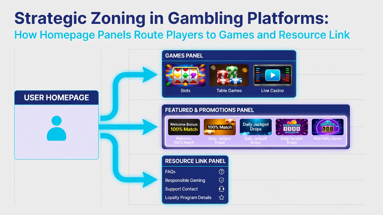 Detail van panelstructuur met routingpaden naar spellen en bronlinks